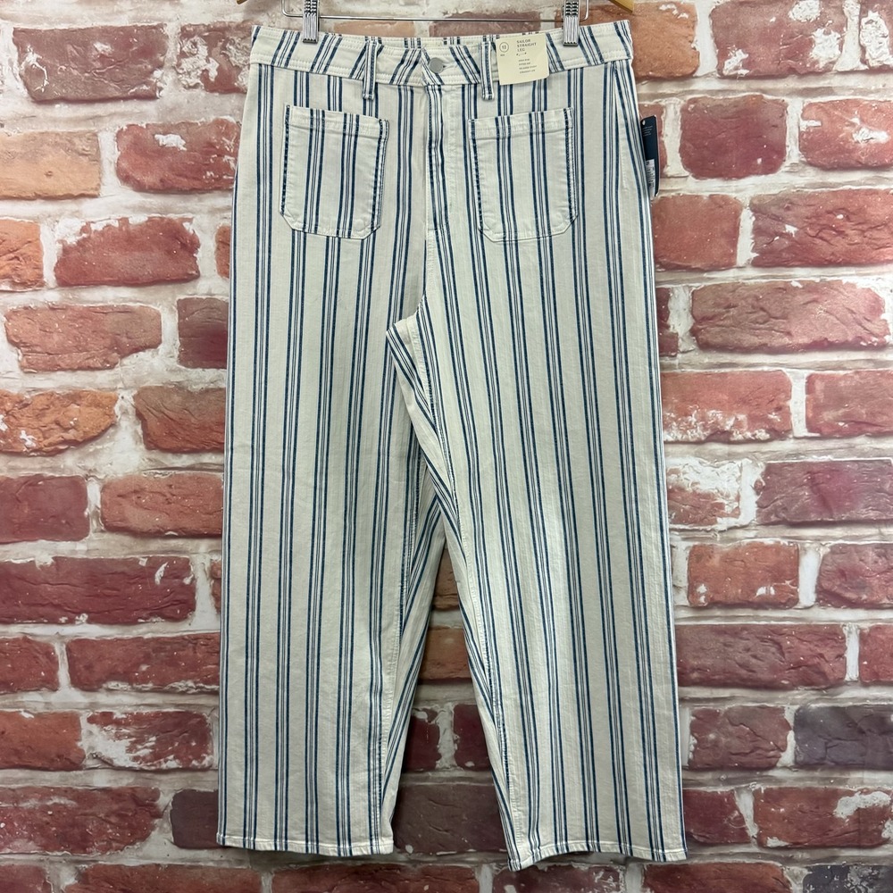 Universal Thread Sailor Straight Leg Jeans Women's 12 Blue Coastal Striped Pants